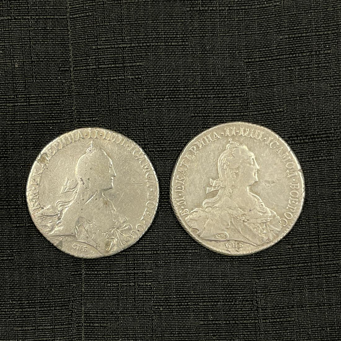Russia 1768 & 1774 Silver Rouble Coins. (1 of 6)