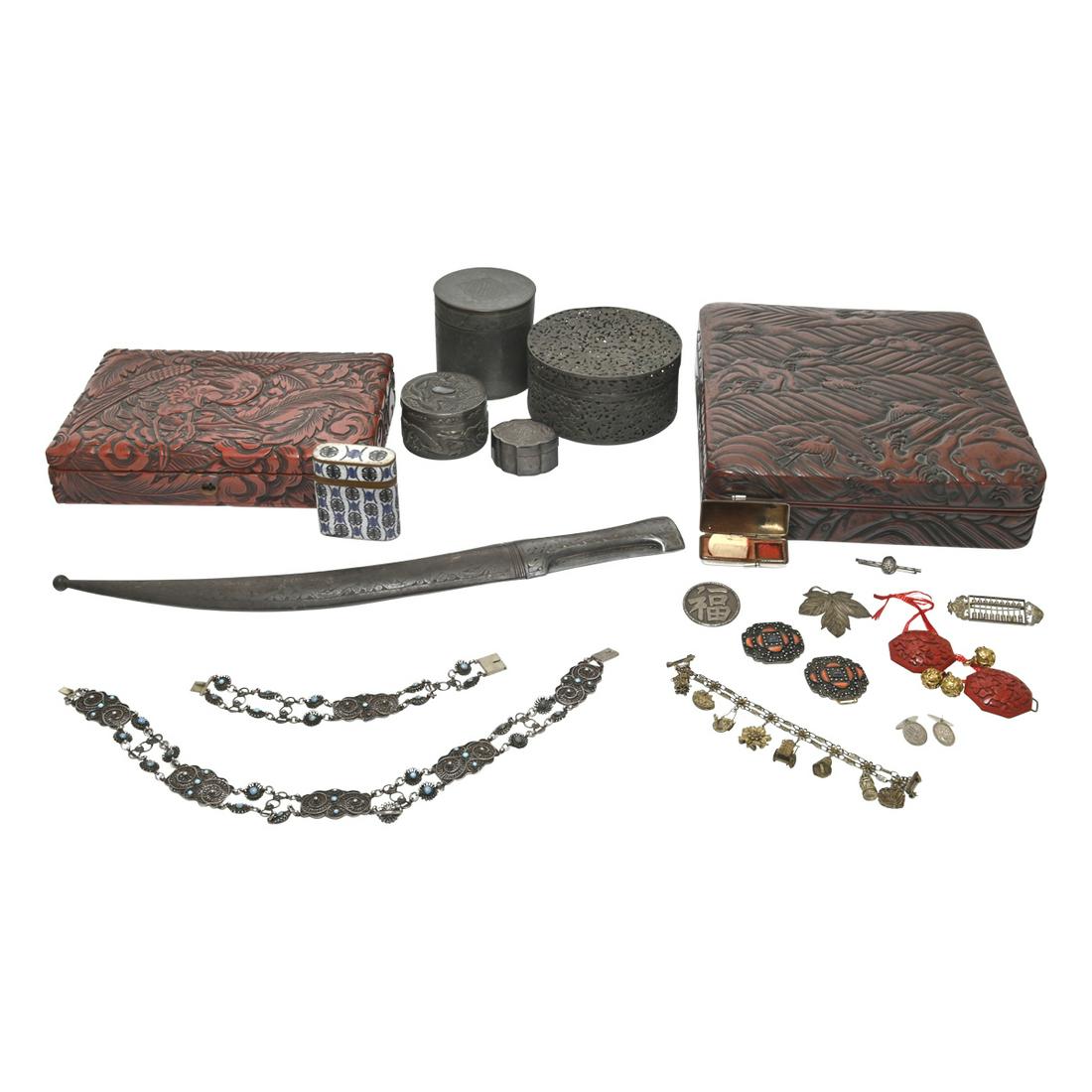 Group of Chinese Silver and Pewter Cinnabar Collection (1 of 3)