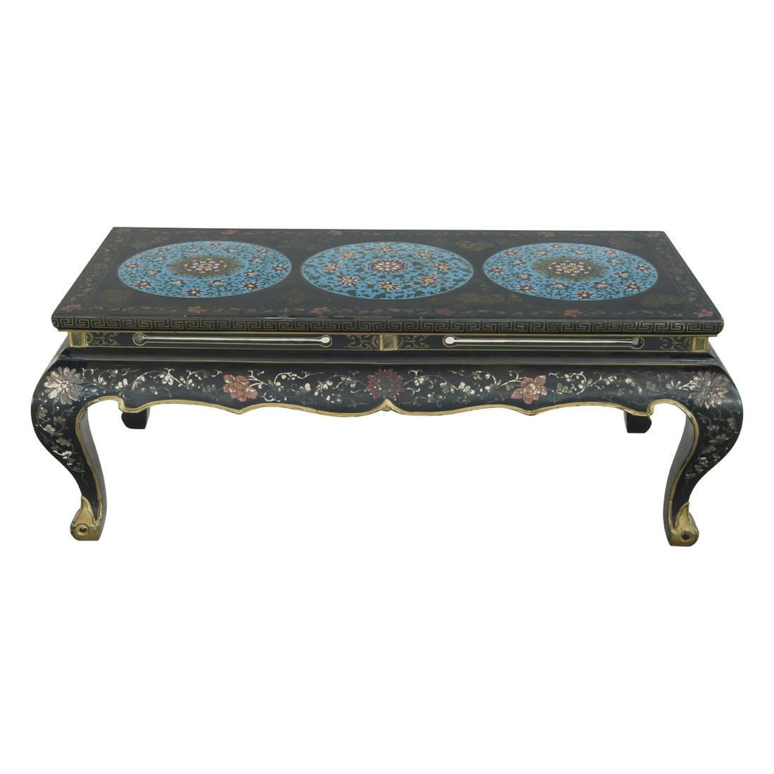 Chinese Lacquer Table With Cloisonne Panel Inlays (1 of 3)