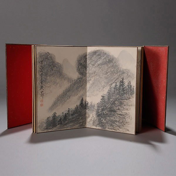 An Album of Eight Paintings: An Album of Eight Paintings, ink and color on paper, each inscribed, bearing a signature 'Fu Baoshi', with seals {Each painting 26 x 33 cm}