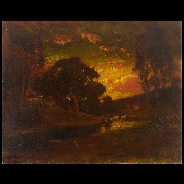 William Keith. "Quietude" Oil: WILLIAM KEITH. (American, 1838 - 1911) "Quietude" Oil on canvas. 15 1/2 x 19 1/2 inches. Signed lower left. Good condition. Framed.