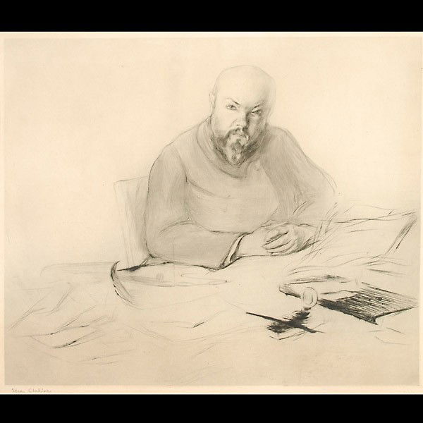 H. Edgar Chahine "Portrait Du Cornely" Drypoint: H. EDGAR CHAHINE. (French, 1874 - 1947) "Portrait Du Cornely" Dry point on layed paper. Image: 11 x 13 inches. Signed lower left. Good condition: Paper has slight wave. Framed, matted, and glazed. Not