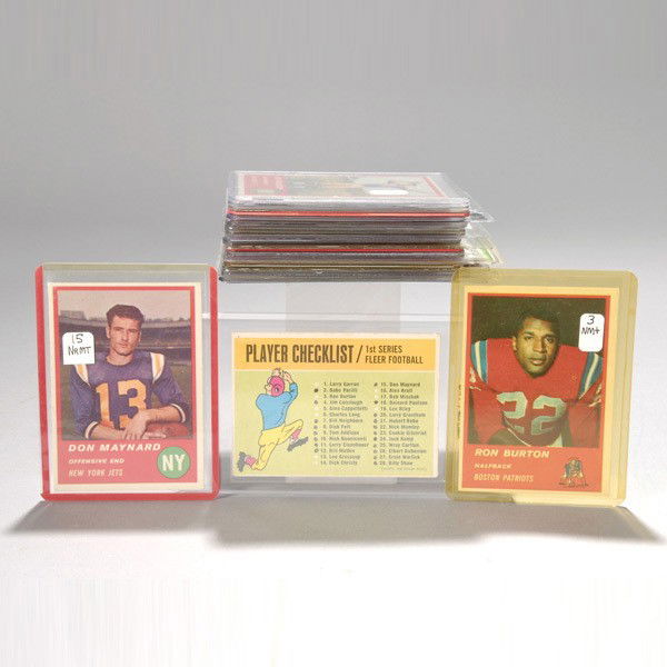 1963 Fleer Football Card Lot (27).: 1963 Fleer Football Card Lot (27). With duplicates, key cards #15 Don Maynard and NNO checklist (marked). Cards range excellent to mint, most near mint or better.