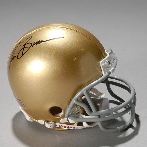 Notre Dame Mini Helmet Signed by Tim Brown: Notre Dame Mini Helmet Signed by Tim Brown, COA from Coach's Corner