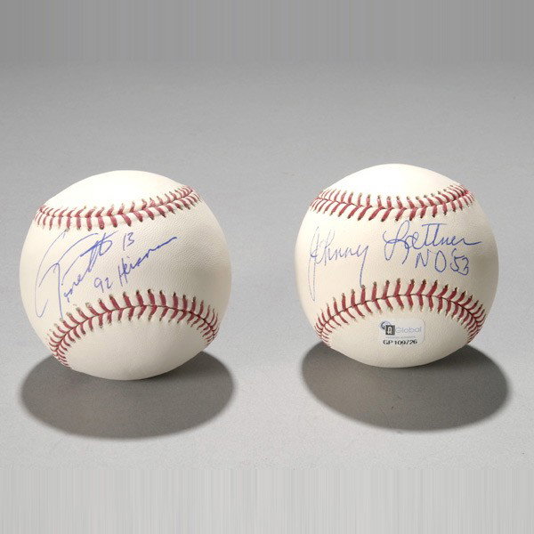 Two Heisman Trophy Winner Single Signed Baseballs: Two Heisman Trophy Winner Single Signed Baseballs, Each with COA's from Global Authentication Inc. Gino Torretta Signed "92 Heisman" and Johnny Lattner Signed "NO 53"