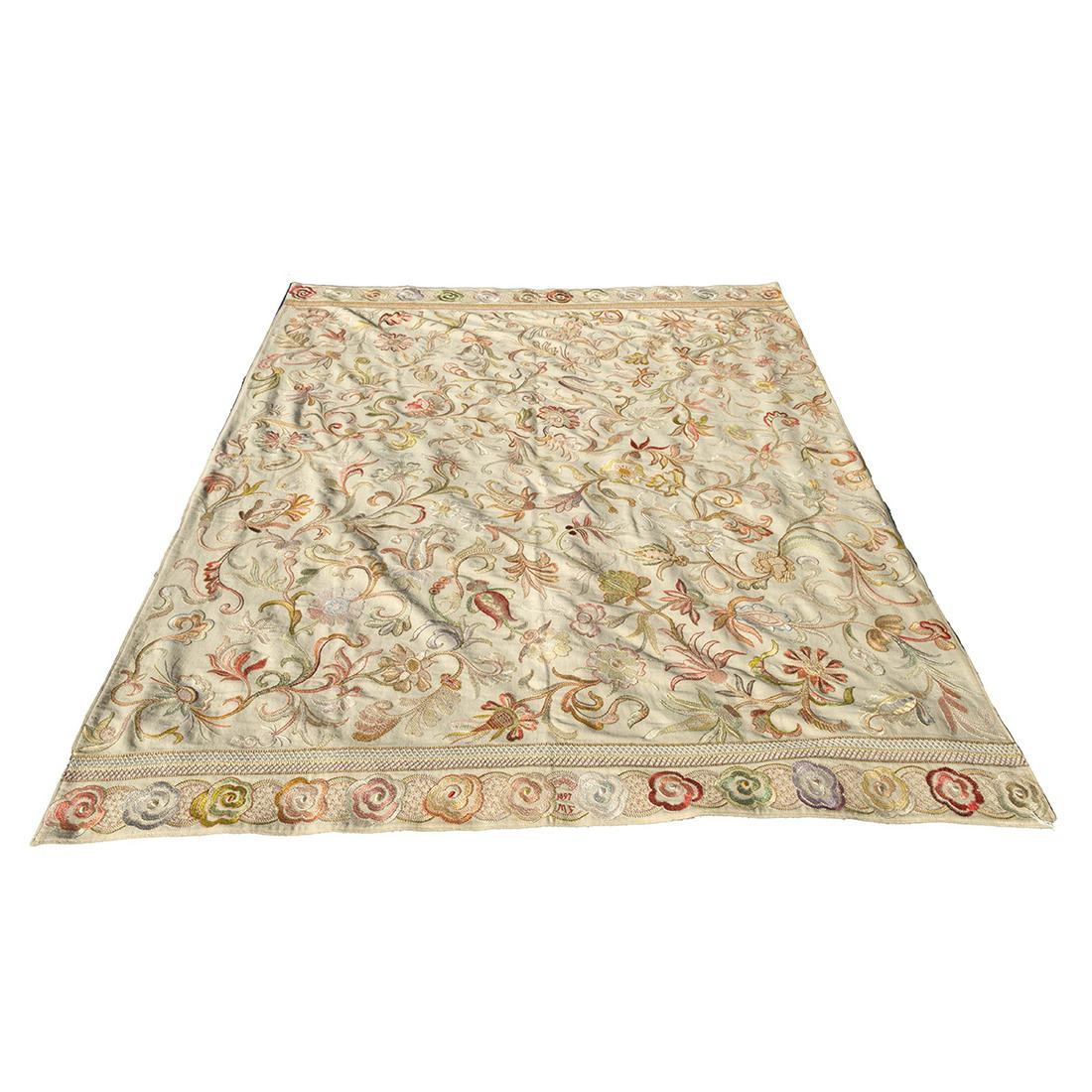 19th Century American Crewelwork Embroidered Bed Cover (1 of 4)