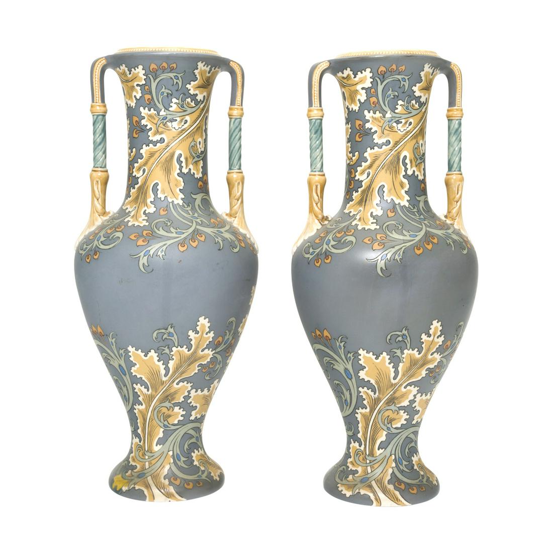 Pair of Art Nouveau Mettlach Pottery Vases (1 of 3)