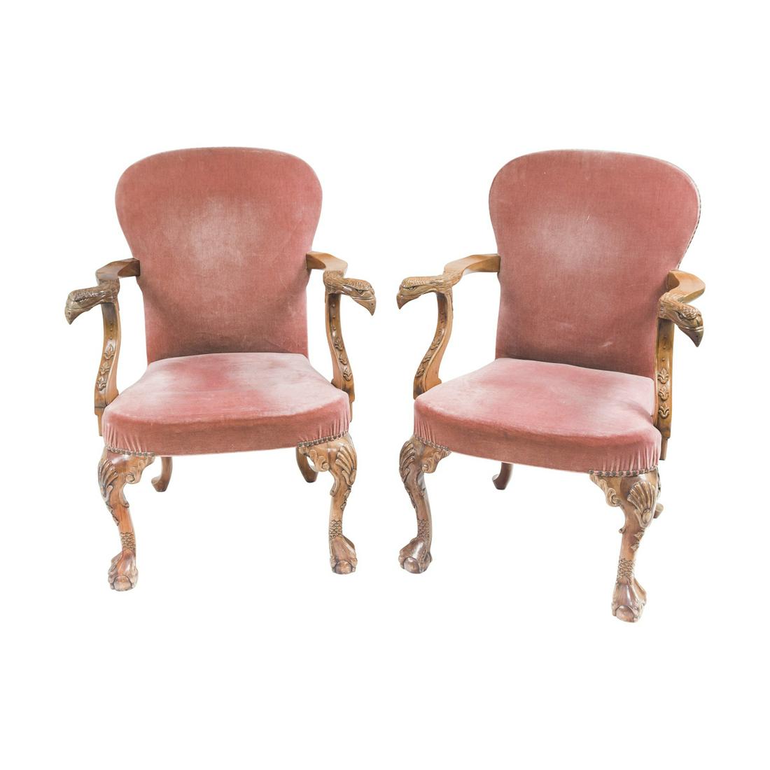 Pair of George II Style Carved Walnut Open Armchairs (1 of 3)