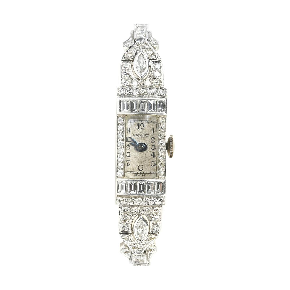 Ladies Nicolet Diamond, Platinum Wristwatch. (1 of 3)