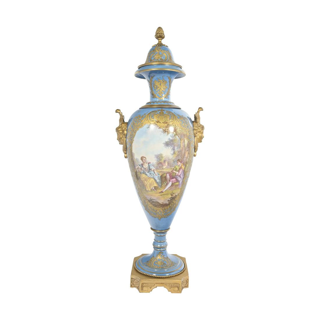 Sevres Style Porcelain Urn with Gilt Brass Mounts. (1 of 3)