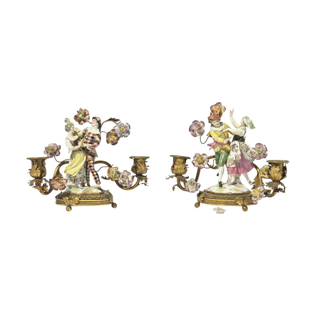 Pair of Continental Porcelain Figural Candelabra. (1 of 3)