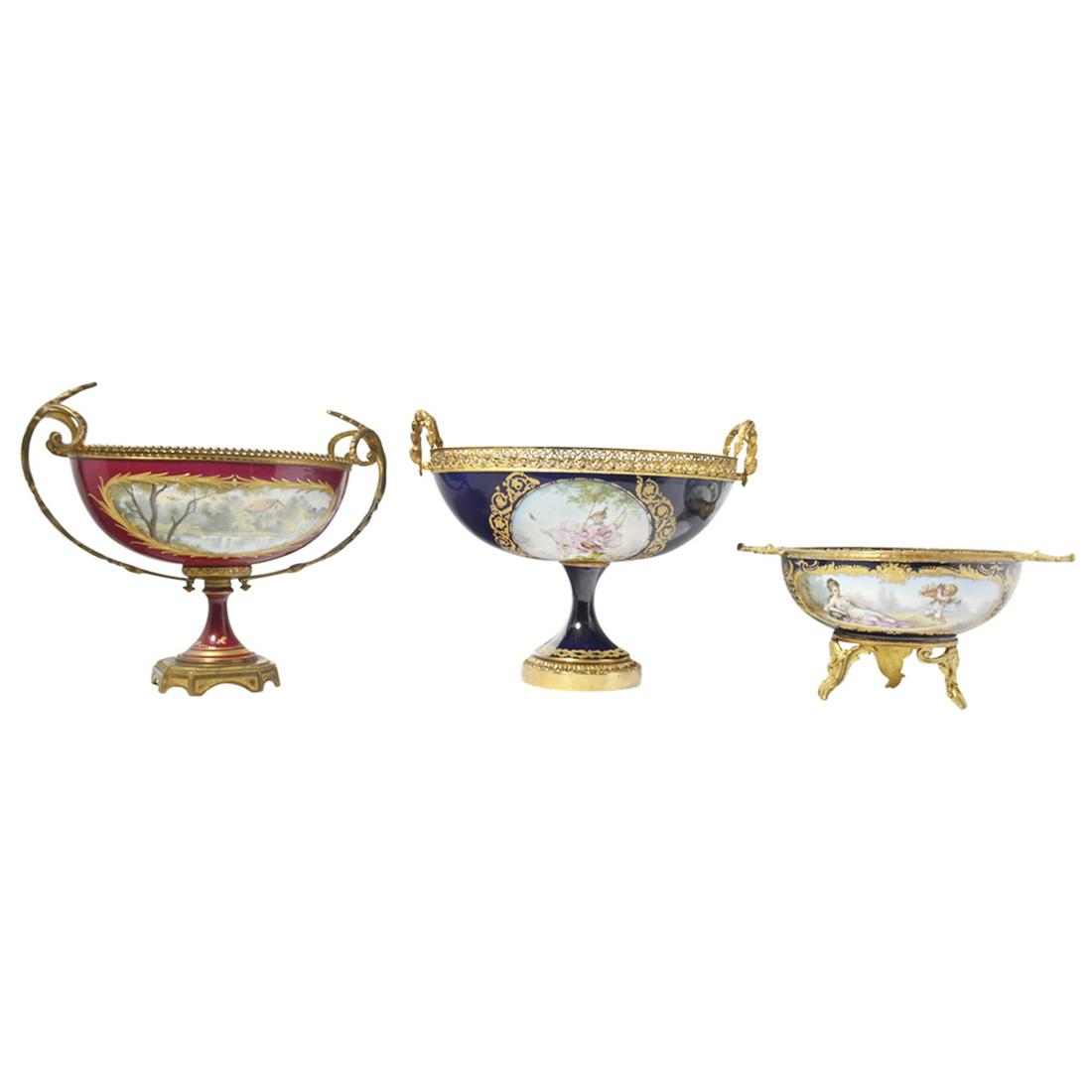 Three Sevres Style Painted Porcelain Centerpieces. (1 of 3)