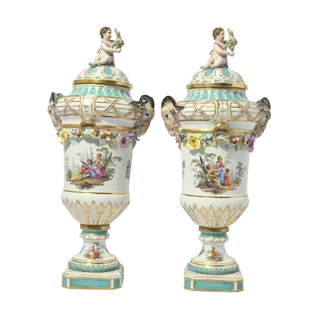 Pair of KPM Porcelain Covered Urns. (1 of 3)