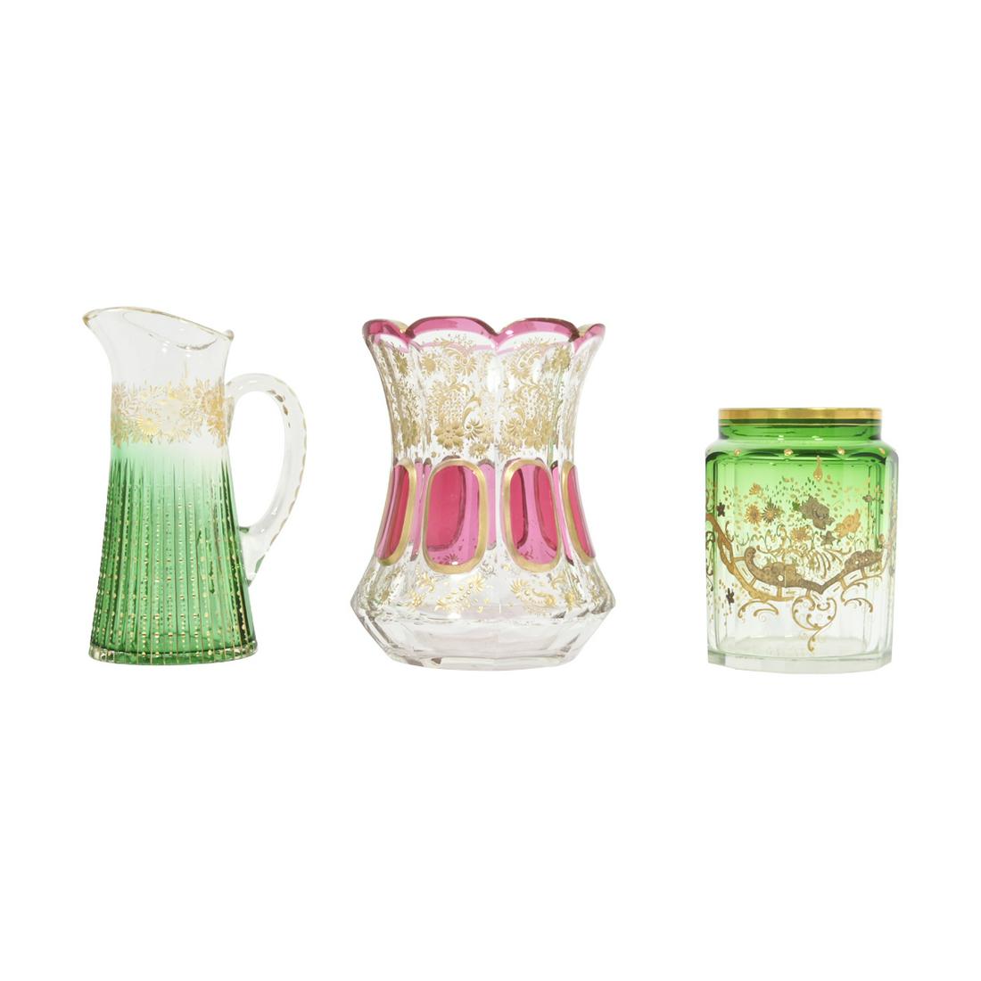 Three Continental Color and Gold Panelled Glass Items. (1 of 3)