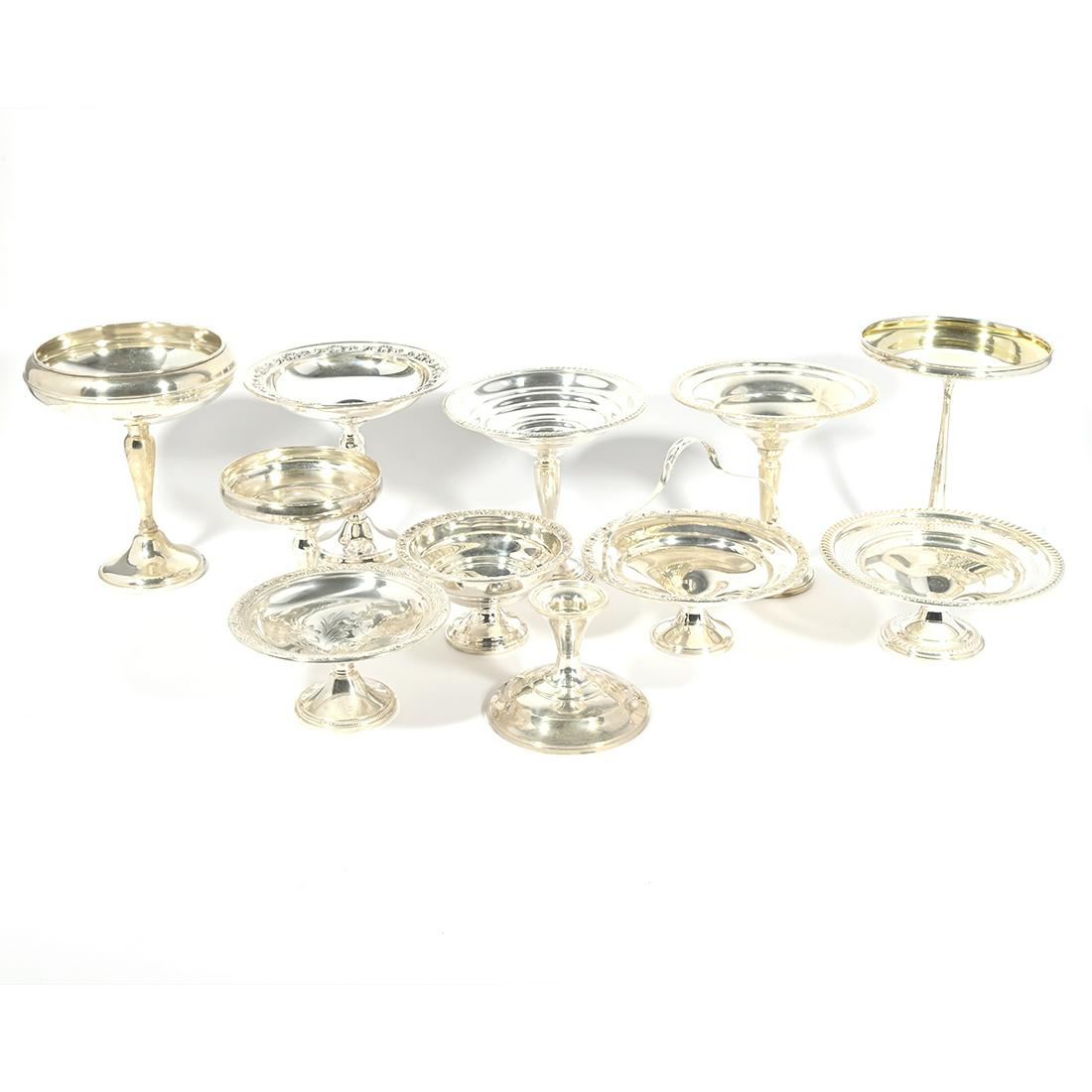 Eleven Sterling Weighted Compotes and Candlesticks. (1 of 3)