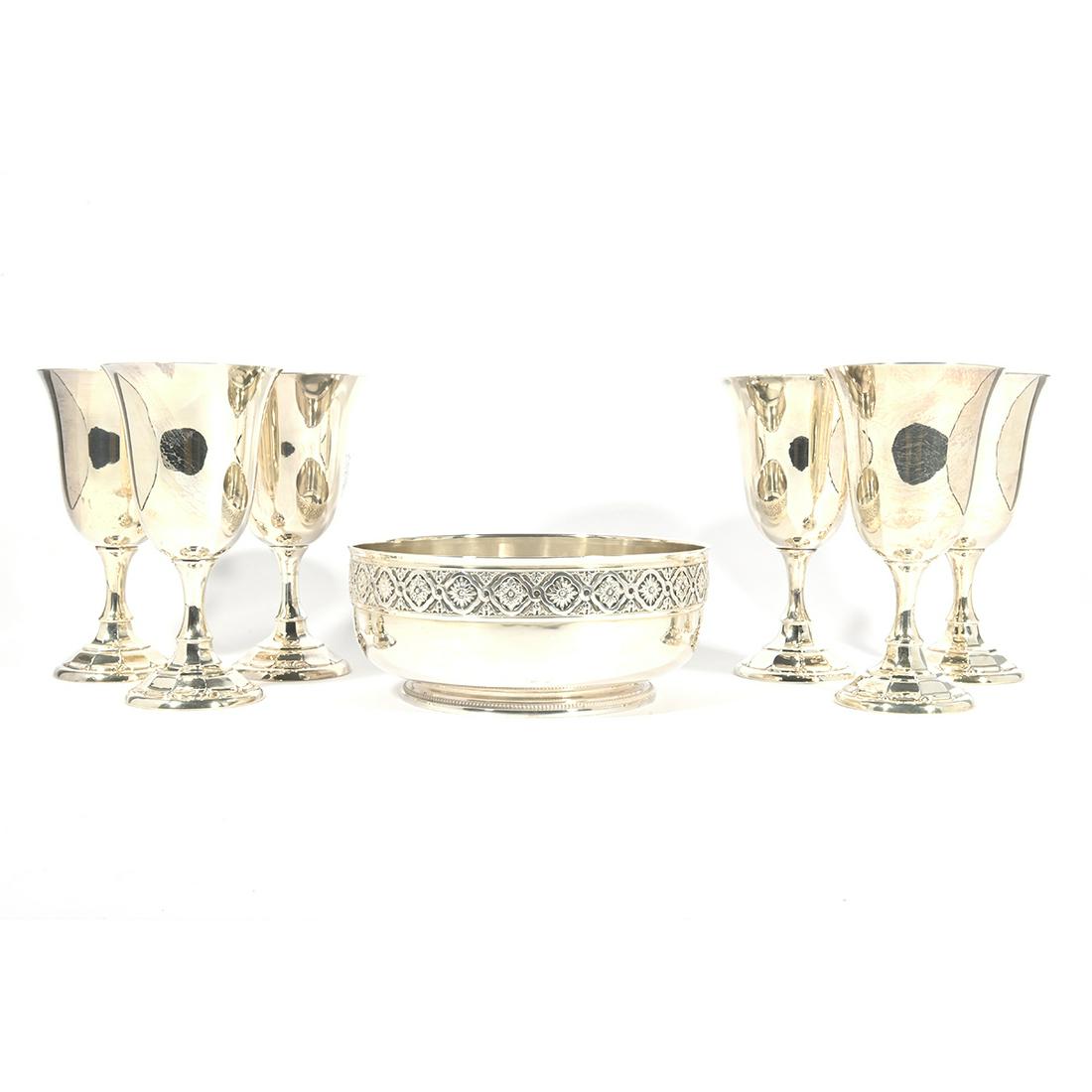 Sterling Silver Bowl and Vermeil Stemware. (1 of 3)