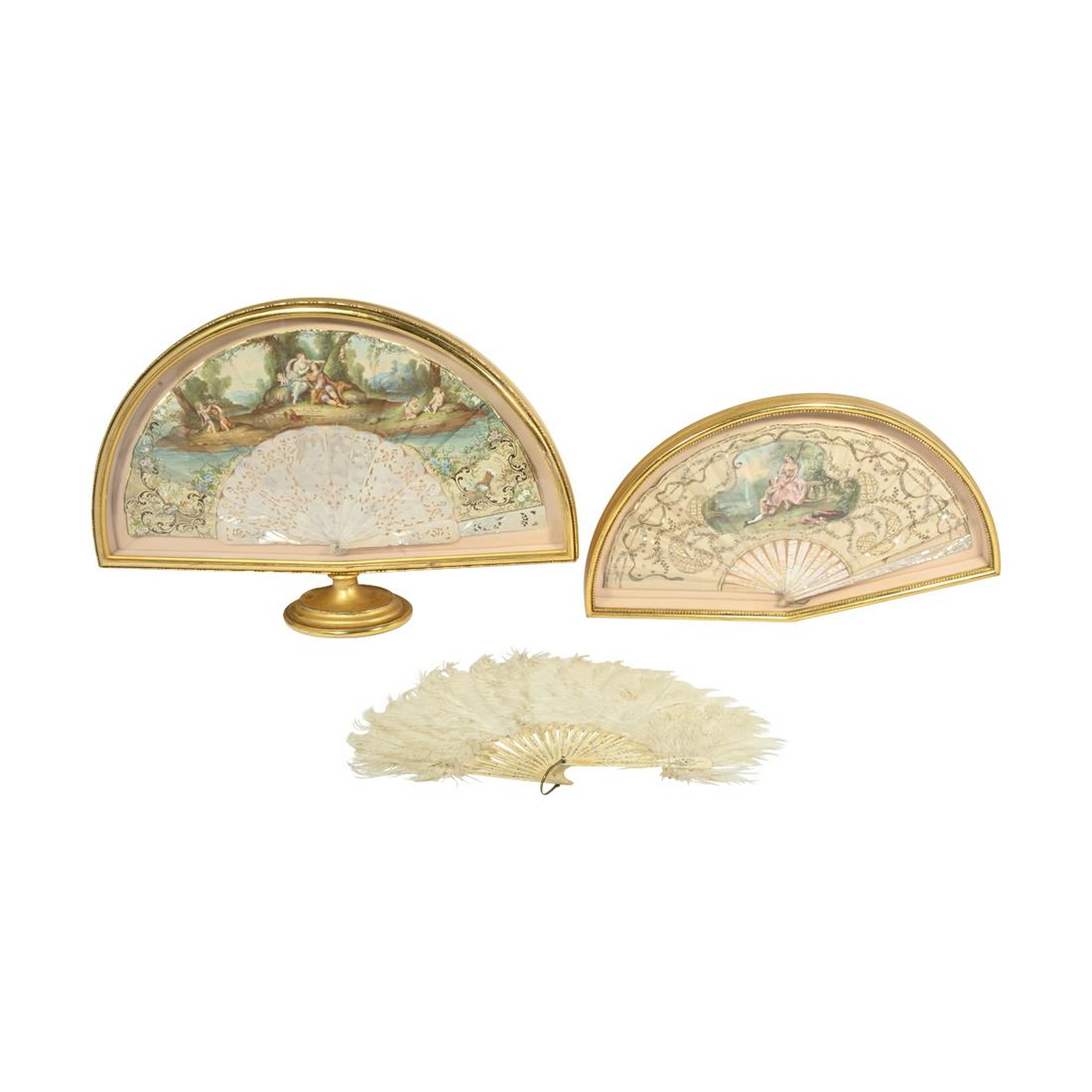 Two Framed Continental Painted Mother of Pearl Fans (1 of 3)