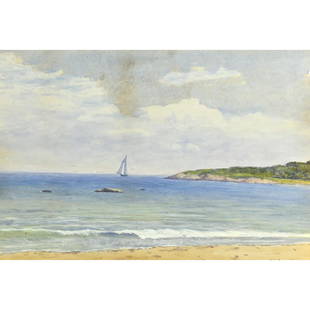 Richard Buckner Gruelle, Sailboat, work on paper: RICHARD BUCKNER GRUELLE (American, 1851 - 1914), Sailboat on a Clear Day, 1897, gouache and watercolor on paper, sight: 13.5 x 19.5 inches, framed: 19.5 x 26 inches, signed lower right and dated.