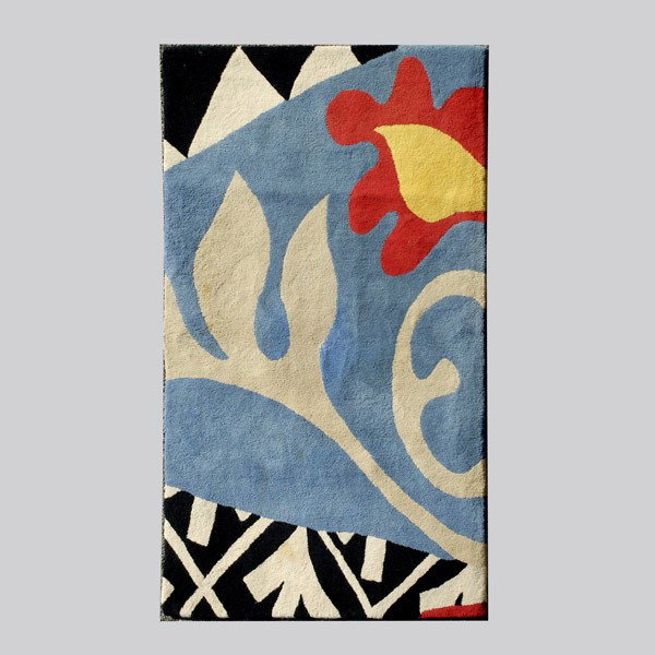 Matisse Inspired Wool Rug,designed by Jennie Monor: Matisse Inspired Wool Rug, The Contemporary Textile Gallery, London "Flower Heads", designed by Jennie Monor {Size approximately 5 feet x 6 feet 10 inches} [Stains]