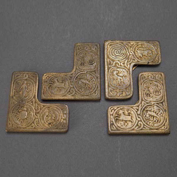Four Tiffany Studios Gold Dore Zodiac Blotter Ends: Set of Four Tiffany Studios New York Gold Dore Zodiac Blotter Ends #996 {Dimensions 3 5/8 x 3 1/2 inches}