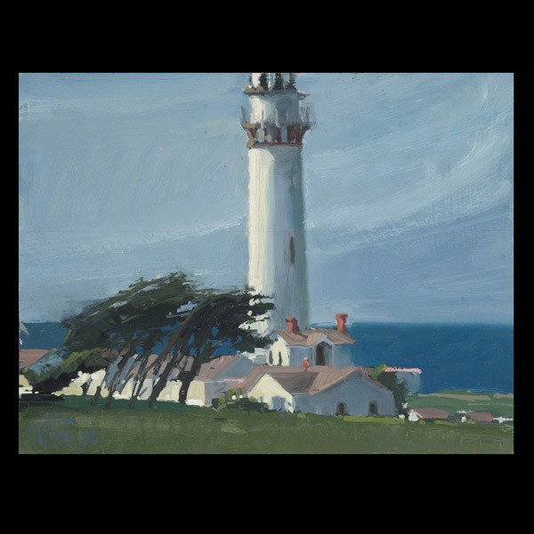 Ken Auster. "Coastal Light" Oil: KEN AUSTER. (American, b. 1949) "Coastal Light" Oil on board, 1988. 9 3/4 x 12 3/4 inches. Signed and dated lower left. Good condition: Horizontal hairline crack across middle. Framed.