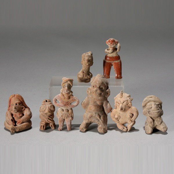 8 miniature pre-columbia mexico figures: Eight miniature PRE-COLUMBIAN Mexico figures; West and Central Mexico. Height of largest 2 3/4 inches. All in very good condition. Provenance: the estates of Douglas Hague and Jorge Euan, San Francisc
