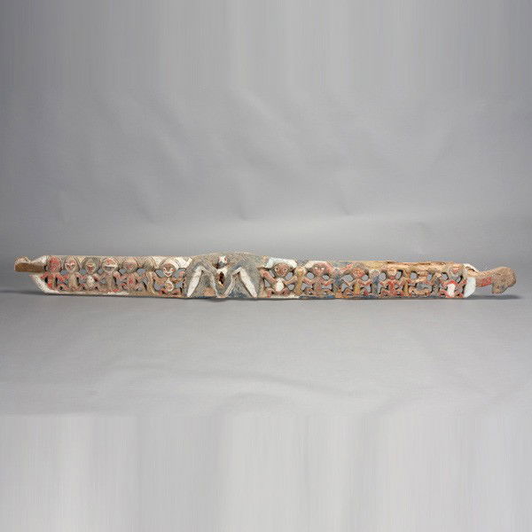 ceremonial house lintel: Ceremonial house lintel, BOIKEN, Middle SEPIK river region, Papua New Guinea. Wood with white, red, black, and blue paints. Length 105 inches. Provenance: collected in the field by Bruce Lawes, circa