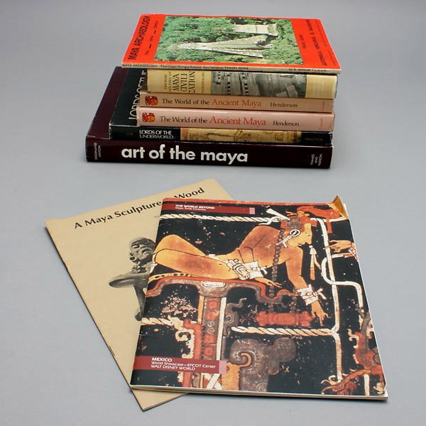 eight books and papers on ancient maya cultures: Eight books and papers on ancient Maya cultures including (abbreviated titles): Thompson, Rise and Fall; Hellmuth, Travel Guide (1976); Coe, A Maya Sculpture in Wood, and Lords of the Underworld; anto