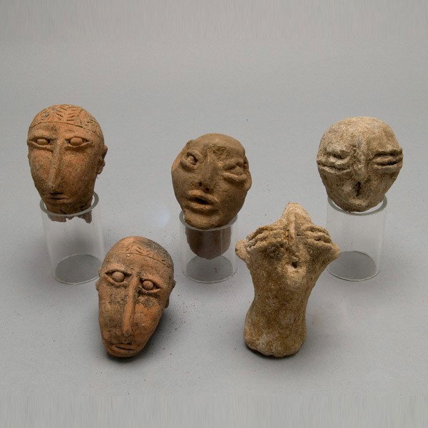 Group of 5 Axum Ethiopian Earthenware: Group of Five Axum Ethiopian Earthenware Heads, Terra cotta. Height of one 4 1/2 inches. Fragments.