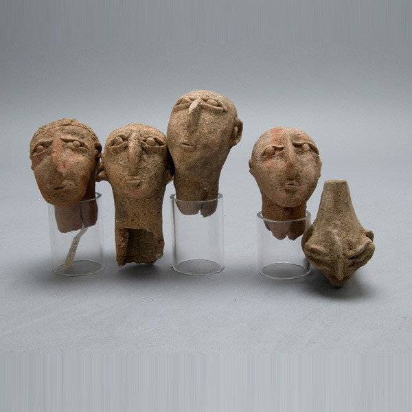Group of 5 Axum Ethiopian Earthenware Heads: Group of Five Axum Ethiopian Earthenware Heads. Terra cotta. Height of one 5 inches. Fragments.