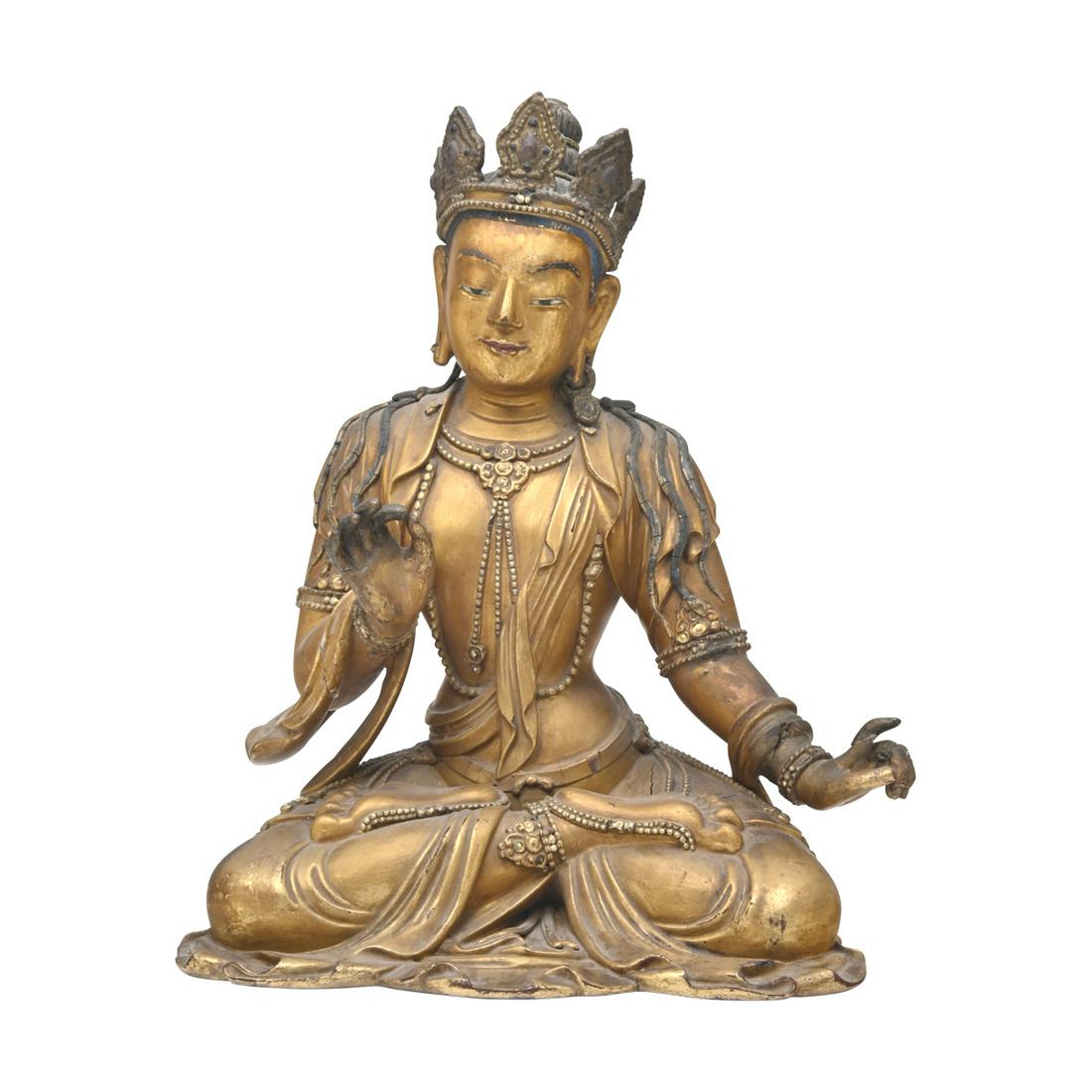 A Sino-Tibetan Carved and Lacquered Seated Buddha (1 of 3)