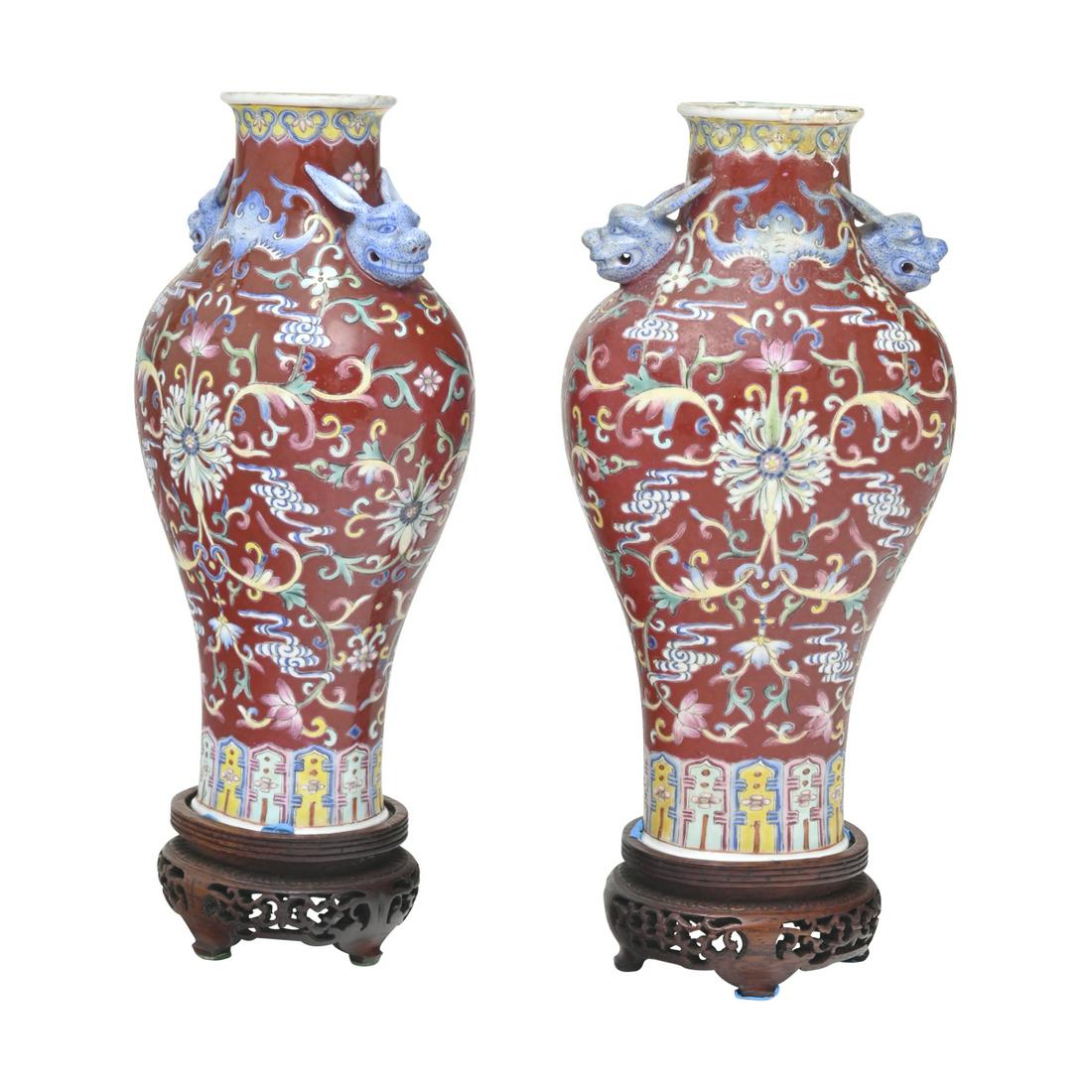 Pair of Chinese Polychrome Glazed Porcelain Vases (1 of 3)