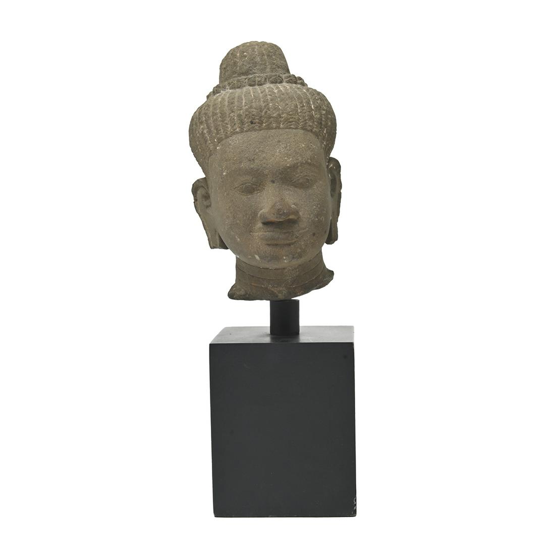 Carved Stone Head of Deity, Khmer (1 of 3)