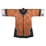 A Chinese Chestnut Ground Lady's Silk Coat: A Chinese Chestnut Ground Lady's Silk Coat. The chestnut ground worked in satin stitch, forbidden stitch, and Peking knot with sprays of orchids, pink peonies, chrysanthemums, and peaches displayed in