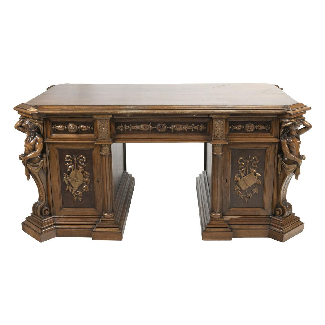 Italian Renaissance Revival Carved Walnut Desk (1 of 3)