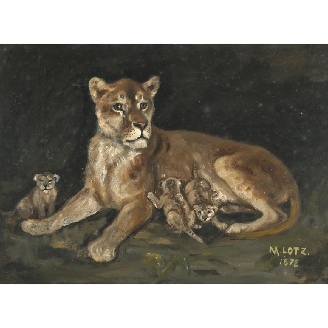 Matilda Lotz, Lioness and Cubs, oil on panel (1 of 4)