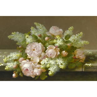Raoul de Longpre, Still Life with Flowers: RAOUL MAUCHERAT DE LONGPRÉ (French, 1843-1911), Still Life with Flowers, gouache on board, board: 14.5 x 20 inches, framed: 22.5 x 29 inches, signed on the right. Notes: the artwork is framed unde