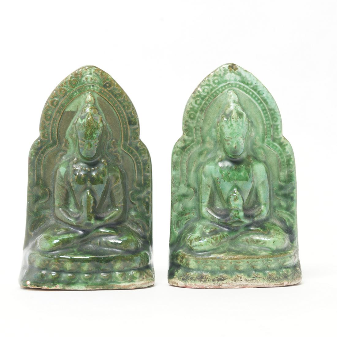 Two Chinese Green Glaze Pottery Buddhist Figures (1 of 3)
