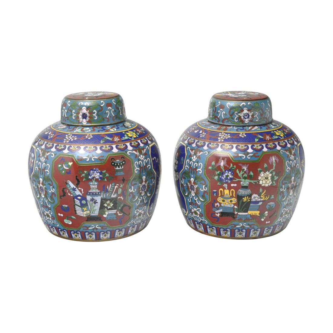 Two Chinese Cloisonne Lidded Jars (1 of 3)
