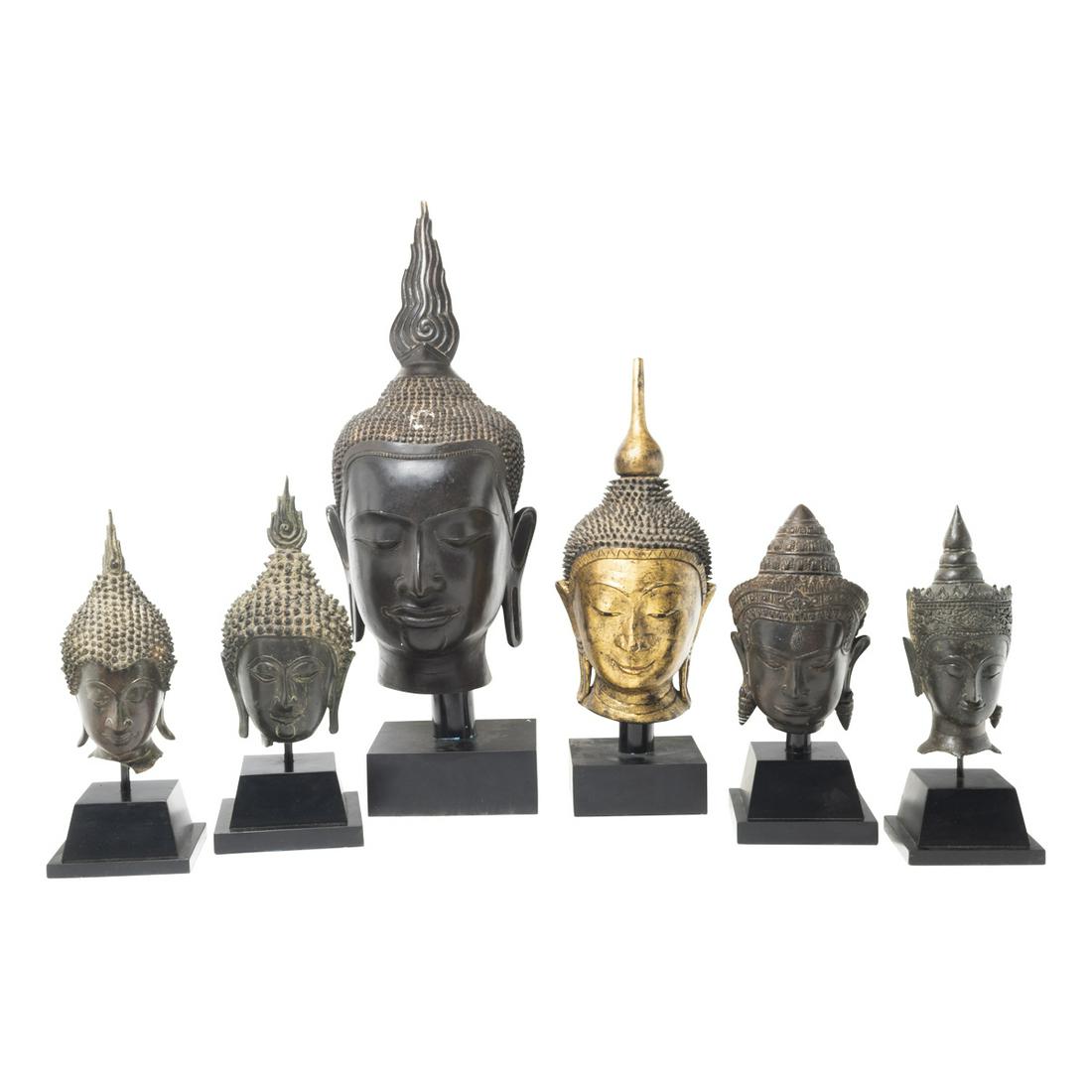 Six Fragments of Thai Head Figures on Stands (1 of 3)