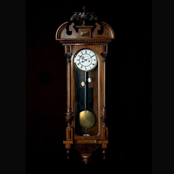 Austrian Rococo Revival Regulator Wall Clock: Austrian Rococo Revival Regulator Wall Clock {Dimensions 49 1/2 x 14 x 8 inches} [With key, pendulum and weights]