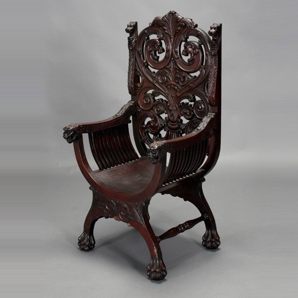 Renaissance Revival Carved Wood Hall Chair: Renaissance Revival Carved Wood Hall Chair {Dimensions 49 3/4 x 26 1/2 x 22 inches}