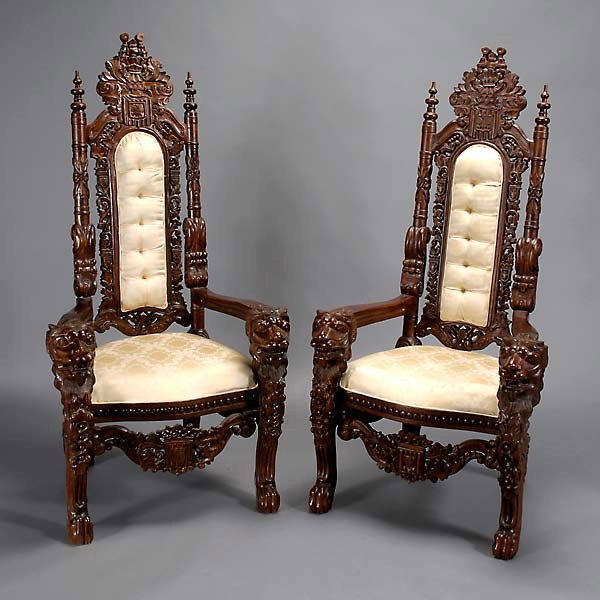 Pair of Renaissance Revival Hall Chairs: Pair of Renaissance Revival Hall Chairs {Dimensions 60 x 30 x 23 1/2 inches}