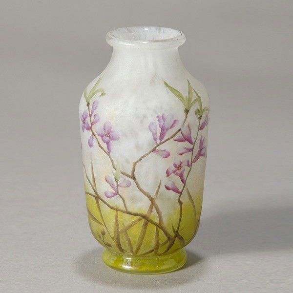 Daum Nancy Vase with Flowers: Daum Nancy Vase with Flowers, raised script signature Daum Nancy {Height 3 1/2 inches}