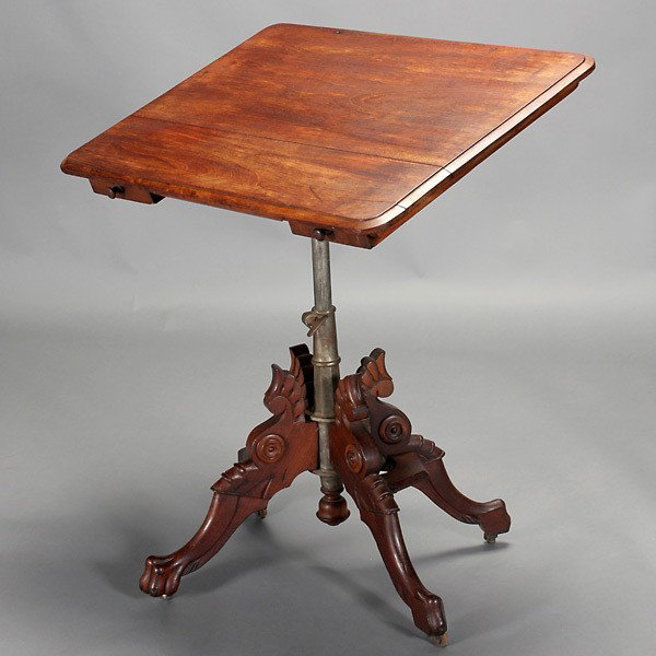 American Renaissance Revival Mechanical Table: American Renaissance Revival Cherry Wood Mechanical Drafting Table, Circa 1877, Philadelphia {Dimensions 30 x 32 x 23 3/4 inches} Featured in "American Furniture: 1620 to Present", by Fairbanks and Ba