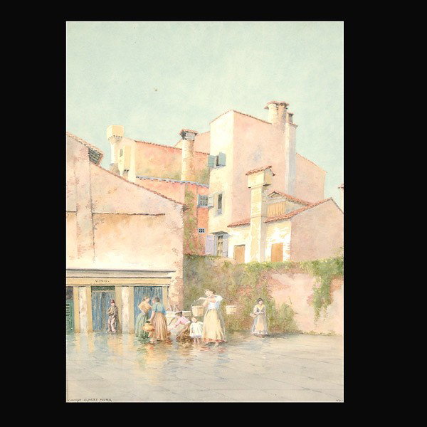 George Elbert Burr. Venice Watercolor: GEORGE ELBERT BURR (American, 1859 - 1939) "Venice". Watercolor on paper. 15 x 10 3/4 inches. Signed lower left. Titled lower right. In very good condition. Framed and glazed.