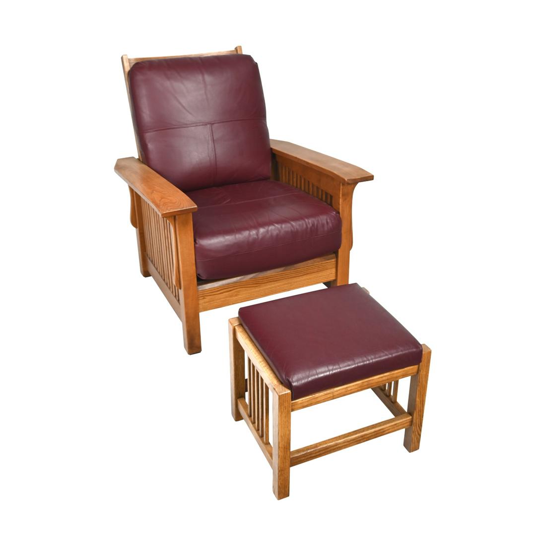 Stickley Style Oak Morris Chair with Ottoman (1 of 3)