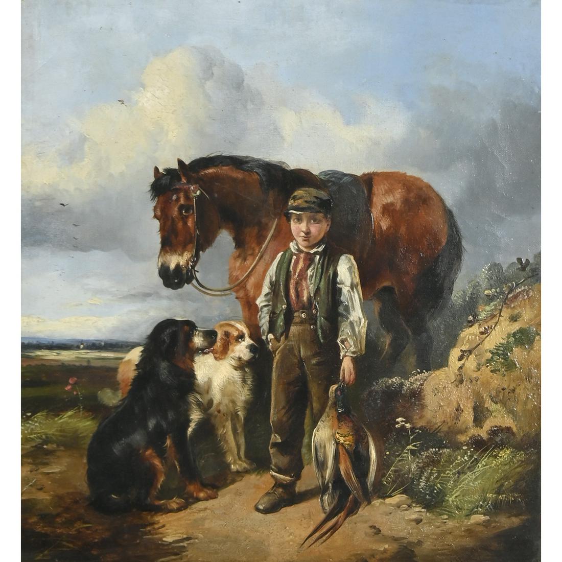 James Hardy Jr. ''The Keeper's Son'', oil on canvas: JAMES HARDY II (JUNIOR) (British, 1832-1889), ''The Keeper's Son'', 1880, oil on canvas, canvas: 14.5 x 13.5 inches, framed: 20.5 x 19.25 inches, signed lower right, titled verso ''the Keeper's son''.