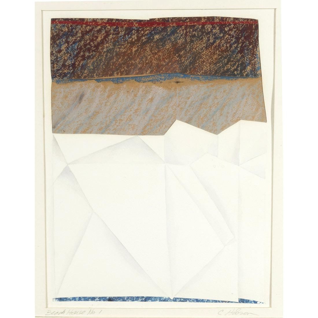 Charles Hobson, Beach House No. 1, mixed media on paper: CHARLES HOBSON (American b. 1943), "Beach House No. 1", 1979, Pastel, Watercolor and Collage on Paper, 9-1/2” h x 7-1/4” w (sight); 20- 1/2” h x 16- 1/4” w x 1” d (frame)