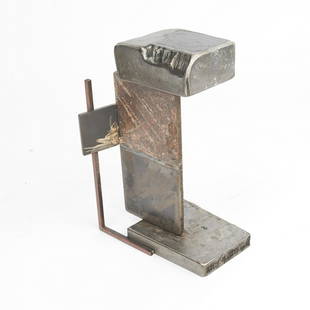 David Bottini ''Tea Garden'' metal sculpture: DAVID BOTTINI (American b. 1945), "Tea Garden" 1979, Small Bronze or Metal, Bench like Piece; Steel, Pastel, Varnish, 5-1/2” h x 10-3/4” x 6- 3/4”, signed. Purchased 3/20/1979, Galle